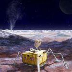 This artist’s rendering illustrates a conceptual design for a potential future mission to land a robotic probe on the surface of Jupiter’s moon Europa. The lander is shown with a sampling arm extended, having previously excavated a small area on the surface. The circular dish on top is a dual-purpose high-gain antenna and camera mast, with stereo imaging cameras mounted on the back of the antenna. Three vertical shapes located around the top center of the lander are attachment points for cables that would lower the rover from a sky crane, which is envisioned as the landing system for this mission concept. An alternate version of this artwork, with a vertical orientation, is also available (see Figure 1).More: Original public domain image from <a href="https://commons.wikimedia.org/wiki/File:PIA21048_-_Europa_Lander_Mission_Concept_%28Artist%27s_Rendering%29,_Figure_1.jpg" target="_blank" rel="noopener noreferrer nofollow">Wikimedia Commons</a>